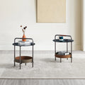 Small Round Saddle Leather Solid Wood Tray Coffee Table with Removable Trolley Corner Side Table with Wheels for Home Furniture