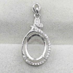 Sterling Silver 10*13mm Semi Mount Pendant Empty Frame Blank Support Setting S925 Base Holder Without Center Stone for DIY Inlay