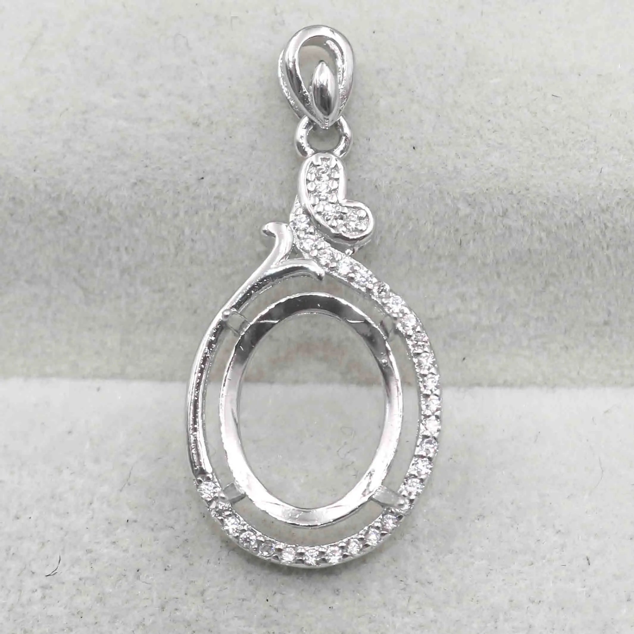 Sterling Silver 10*13mm Semi Mount Pendant Empty Frame Blank Support Setting S925 Base Holder Without Center Stone for DIY Inlay
