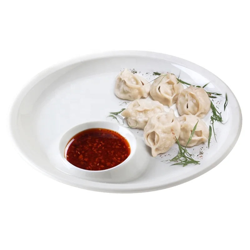 Unbreakable Restaurant Dinnerware White Round Melamine Chip and Dip Plate with Saucer