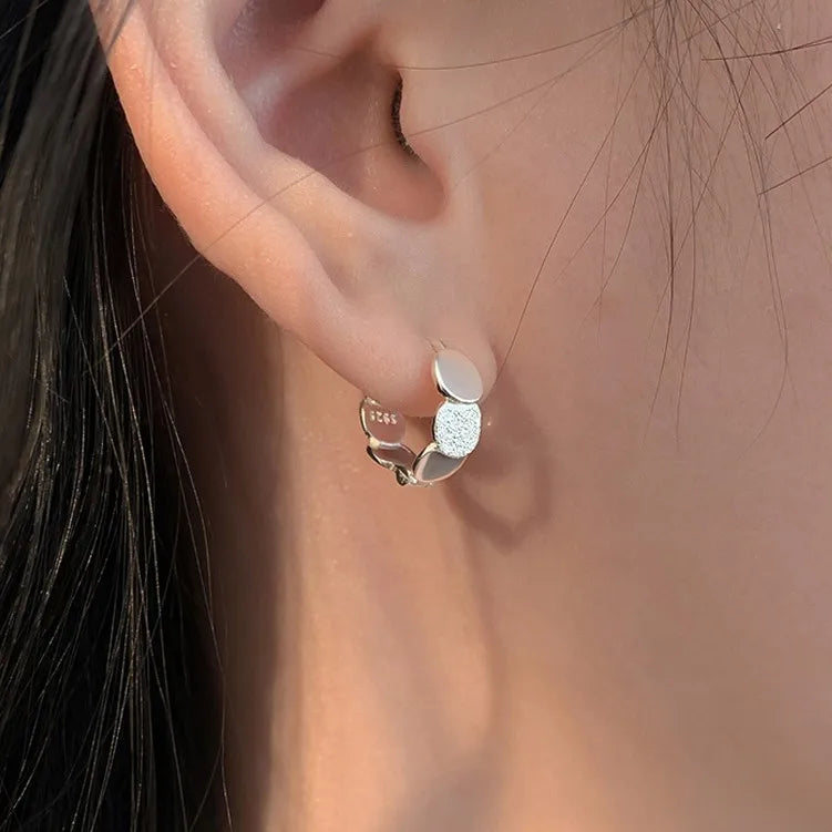 Brief Fine 925 Sterling Silver Dull Polish Fashion Round Disc Shape Hoop Earrings for Women Girls