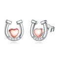 Horseshoe Jewelry 925 Sterling Silver Zircon Horseshoe Rose Gold Heart Stud Earrings for Women