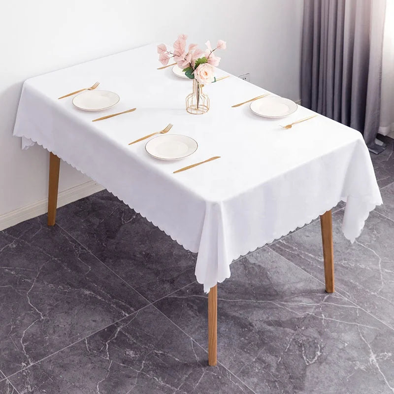 Rectangular Stain-proof and Wrinkle-proof Washable Dining Tables Decorated With White Tablecloths for Buffet Parties and Camping