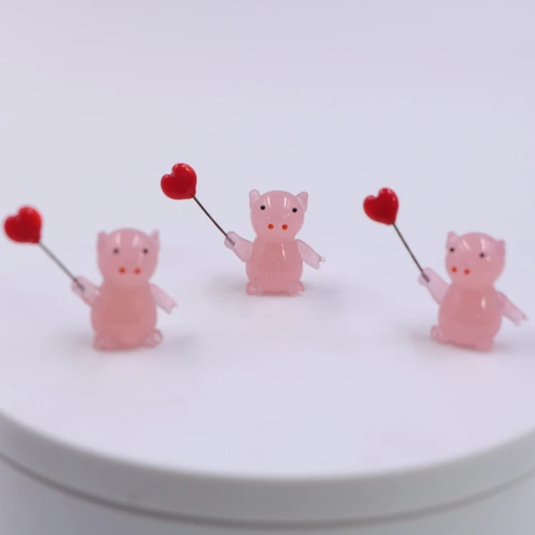 Miniature Small Murano Glass Animal Little Pig With Heart Figurine