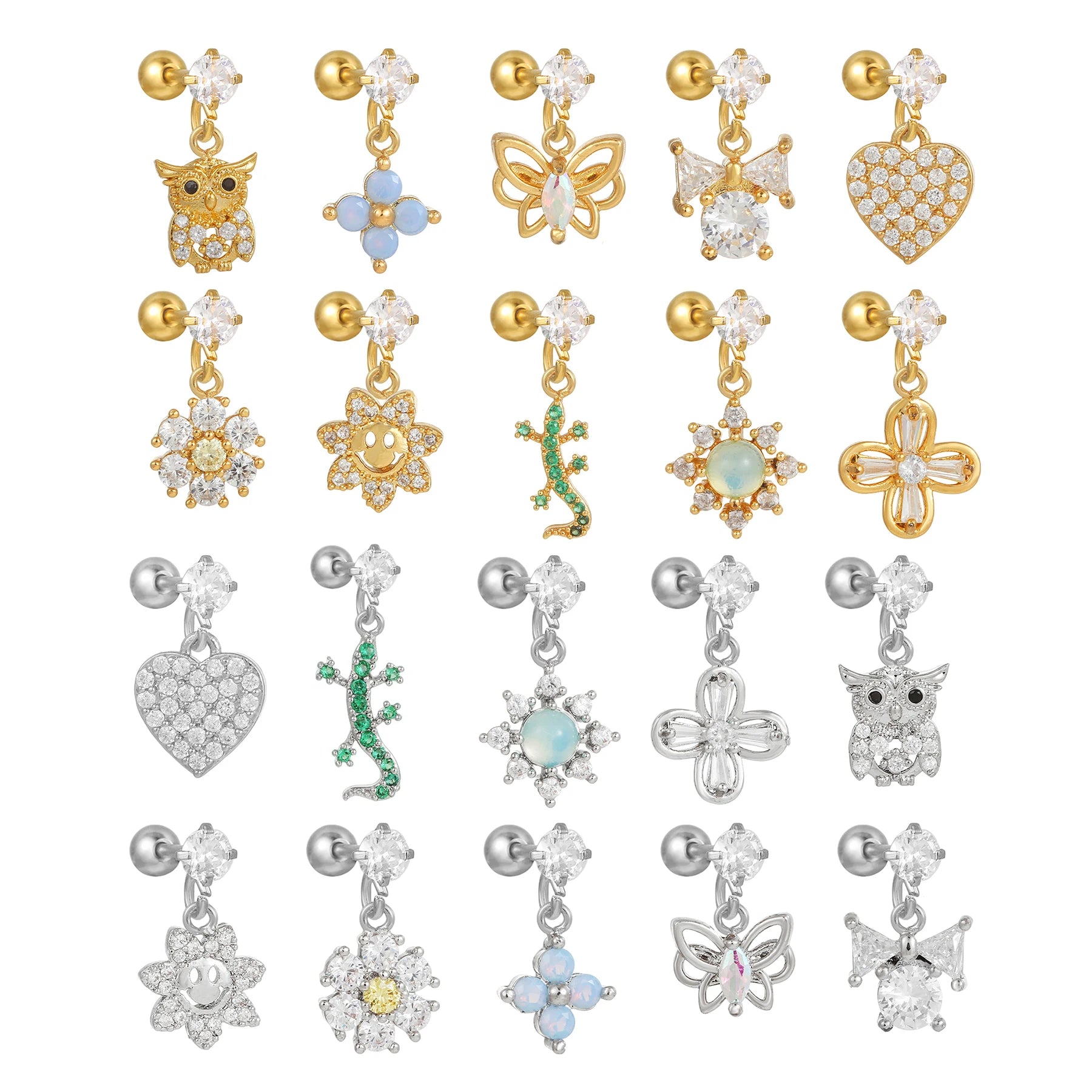 Fashion Simple Personality Titanium Pendant Earrings Studs 3A Zircon Small Animal Ear Bone Nail Piercing Jewelry