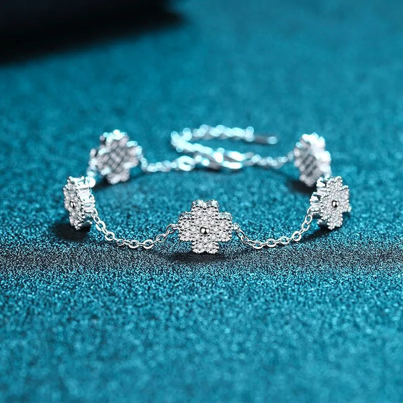 Silver 925 Original Excellent Cut 1 Carat Diamond Test Past VVS1 Moissanite Elegant Blossom Bracelet for Women Wedding Jewelry