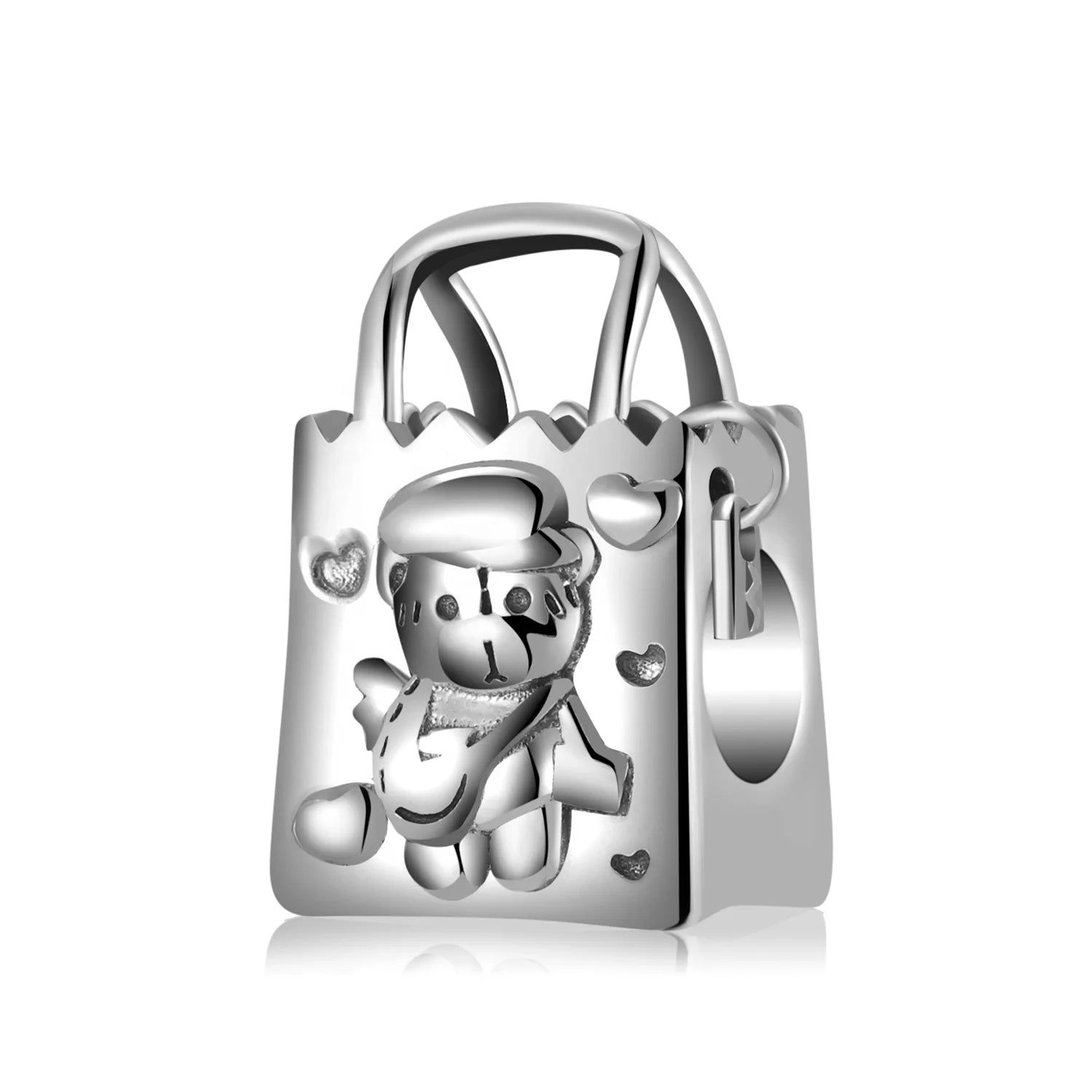 Designer Charms 925 Sterling Sliver Heart Bear Pattern Shopping Bag Charm Bead Fits Original Women Bracelets DIY Beads Jewelry