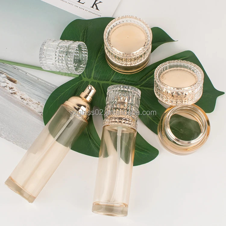 Luxury Skin Care Product Packaging Set Bottle Plastic  Cover New Design Multi -capacity Glass Bottle Lotion Packaging Lotion Jar