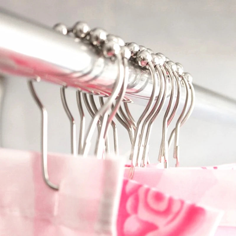 Factory Price 12 Hooks Pack Curtain Hooks Stainless Steel Rollerball Shower Curtain Tracks Glide Rings Home Bathroom Accessories