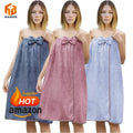Customized Wholesale Microfiber Adult Bath Robe Wearable ABSorbent Body Wrap Towel Solid Color Bamboo Woven Technique Skirt