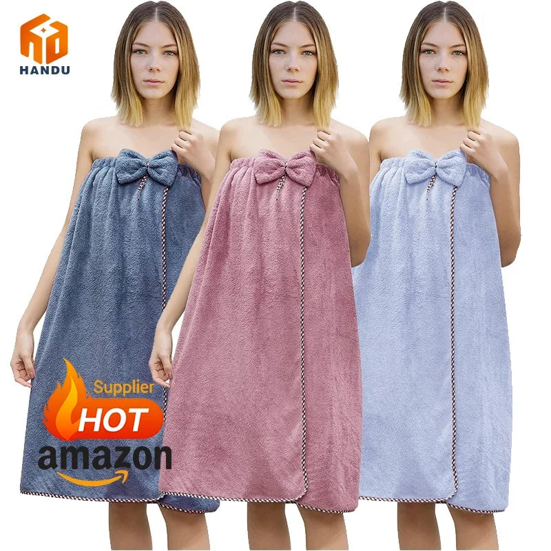 Customized Wholesale Microfiber Adult Bath Robe Wearable ABSorbent Body Wrap Towel Solid Color Bamboo Woven Technique Skirt