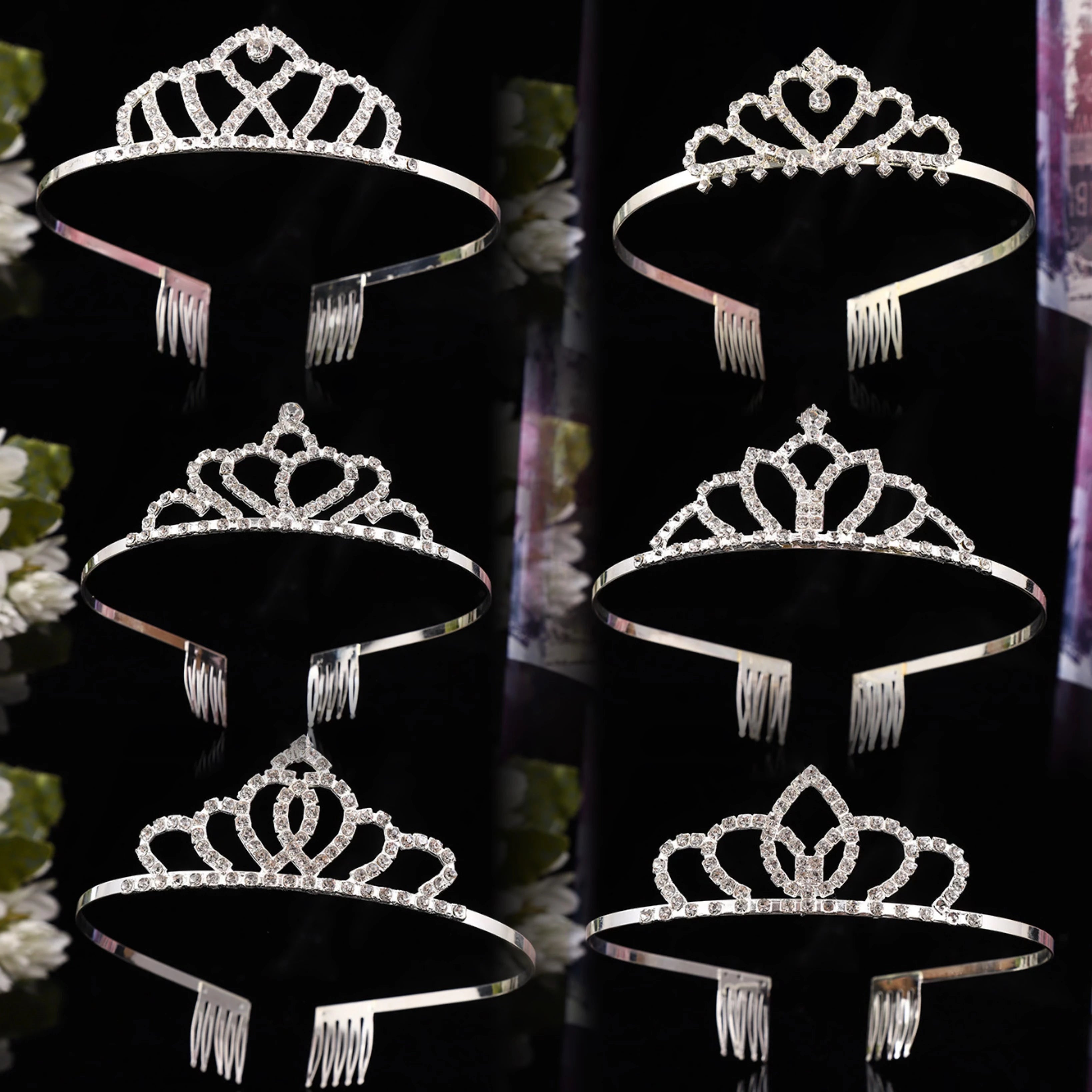 Factory Wholesale Alloy Material Diamond Tiara Crown Hair Accessories for Kids Silver Color Crystal Girl Comb Crown