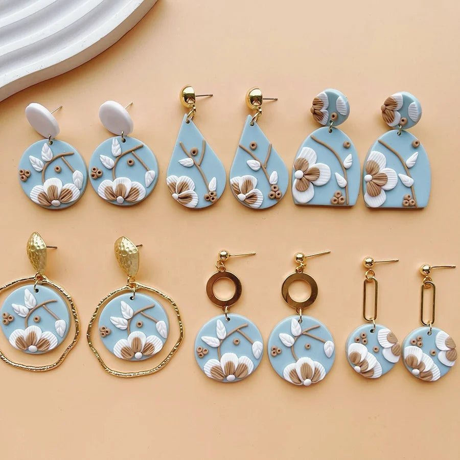 New Style Girl's Forest Handmade Polymer Clay Flora Flower Earring Womens Accessories Retro Geometric Stud Earrings