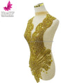 HY2369 Golden Decorated Sew-On Fashion Appliques Bodice Handmade Rhinestone Applique for Party Dress
