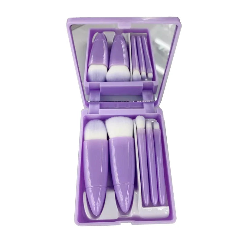 Portable Purple Travel 5pcs Mini Makeup Cosmetic Brushes Set With Mirror Face Eye Brush Makeup Brushes