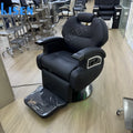 Kisen Beauty Hair Salon Equipment New Design Reclining Lay Down Black Leather Electric Barber Chair for Men Use