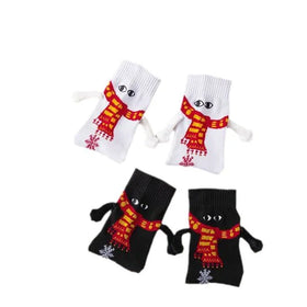 2023 Youki New Christmas Knitted Magnetic Holding Hands Socks Funny Personality Couple Mid-tube Socks