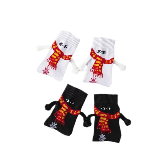 2023 Youki New Christmas Knitted Magnetic Holding Hands Socks Funny Personality Couple Mid-tube Socks