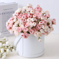 Y-H037 Wholesale High Quality 30cm Mini Artificial Fabric Camellia Flower Bunch for Wedding Brides Flower Bouquets Arrangement