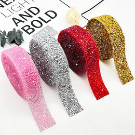 Wholesale 3-Yard Self-Adhesive Shinny Resin Motif Rhinestone Ribbons Trim for Dresses Shoe Bags DIY Decorations