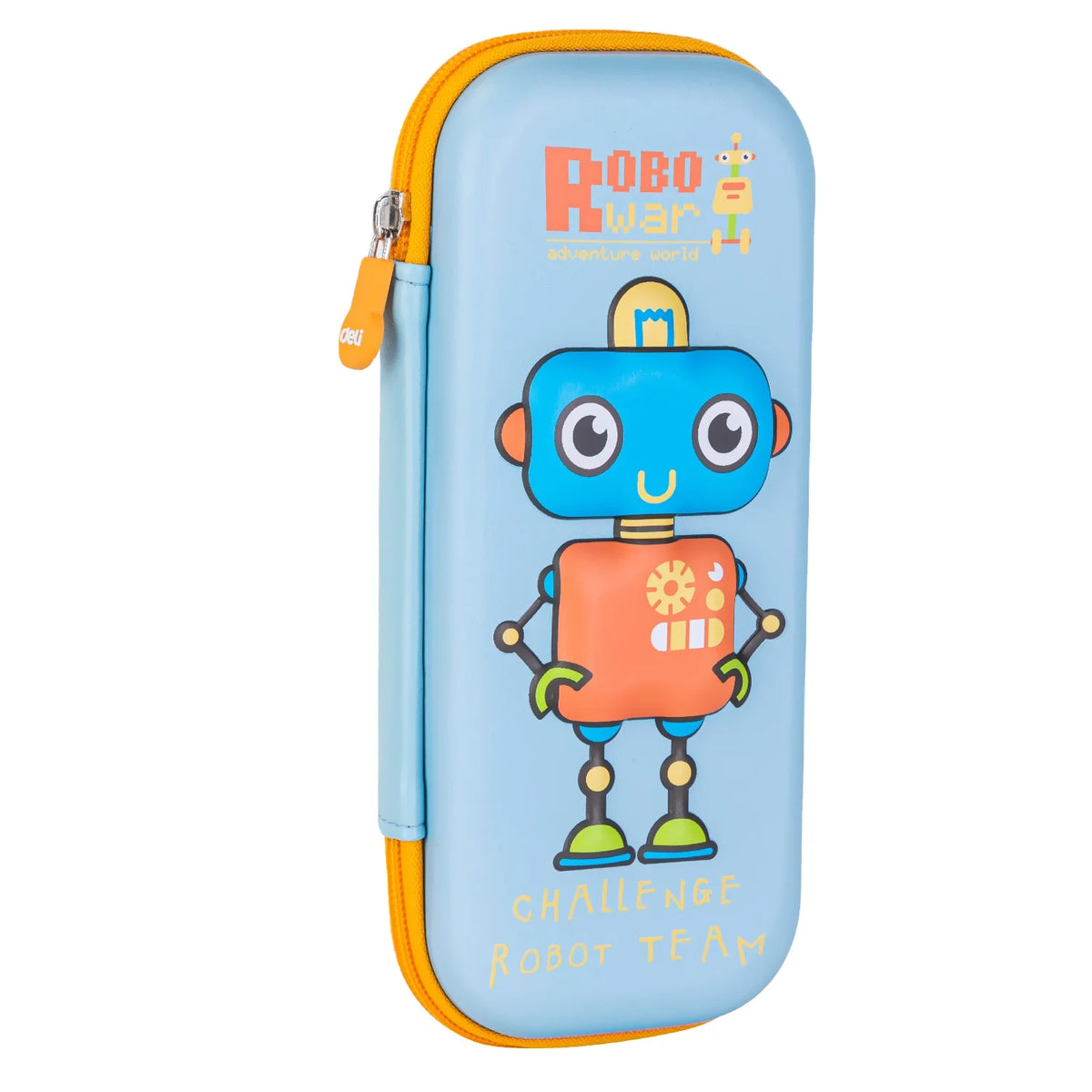 Deli 67061 Cute Blue Cartoon Robot Pattern Pencil Pouch Large-capacity Students Portable Pencil case 96pcs Per Carton Set