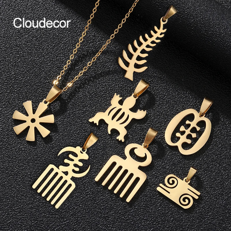 Trendy Titanium Steel Adinkra Gye Nyame Pendant Necklace Fashionable Gold Plated Jewelry Link Chain Stainless Steel for Africans