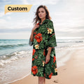 Custom Eco-Friendly Polyester Microfiber Terry Hooded Beach Poncho Animal Print Pocket for Changing Home Surf Use All-Season