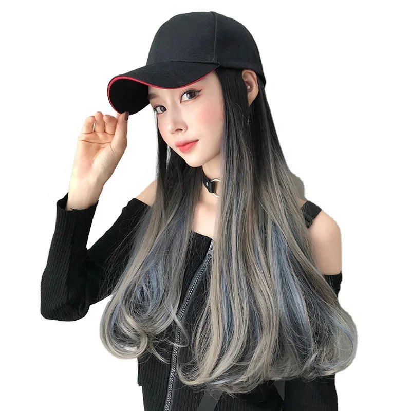 MIO Hair Wig Baseball  Cap Natural Straight Wigs Naturally Synthetic Hat Wig Cap Long Synthetic Baseball Cap