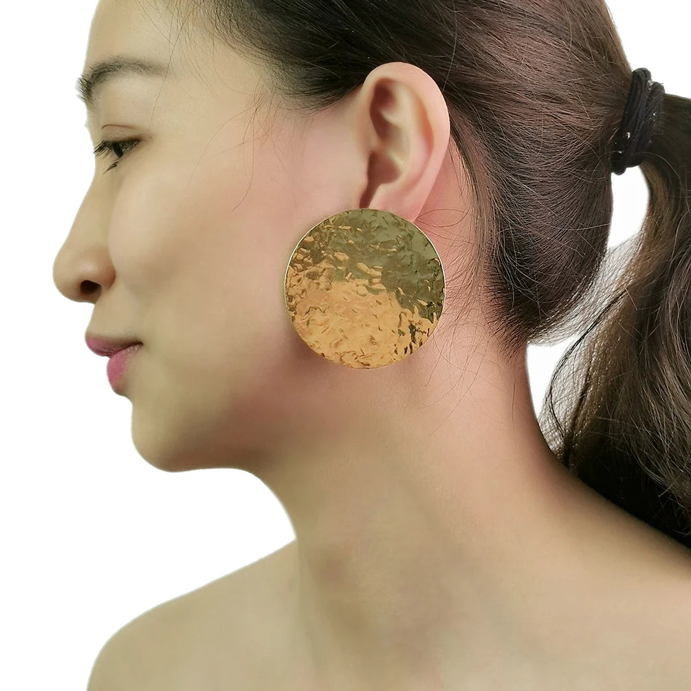 European Fashion Exquisite Handmade Circular Thick Metal Earrings Unsmooth Alloy Sheet Punk Drop Earrings Chunky Accessories