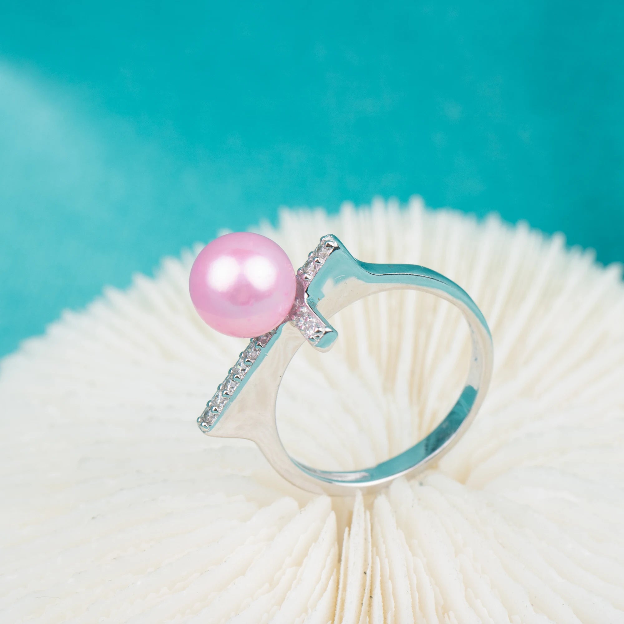 R030585 DIY 6-8mm Natural Freshwater Pearl Ring Accessory 925 Sterling Silver Adjustable Size Engagement Jewelry Ring for Women