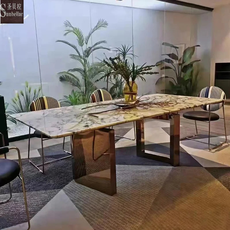 OEM ODM Modern Marble Dining Table Rectangular Shape Stainless Steel Legs Italian Luxury Sintered Stone Dining Room Hotel