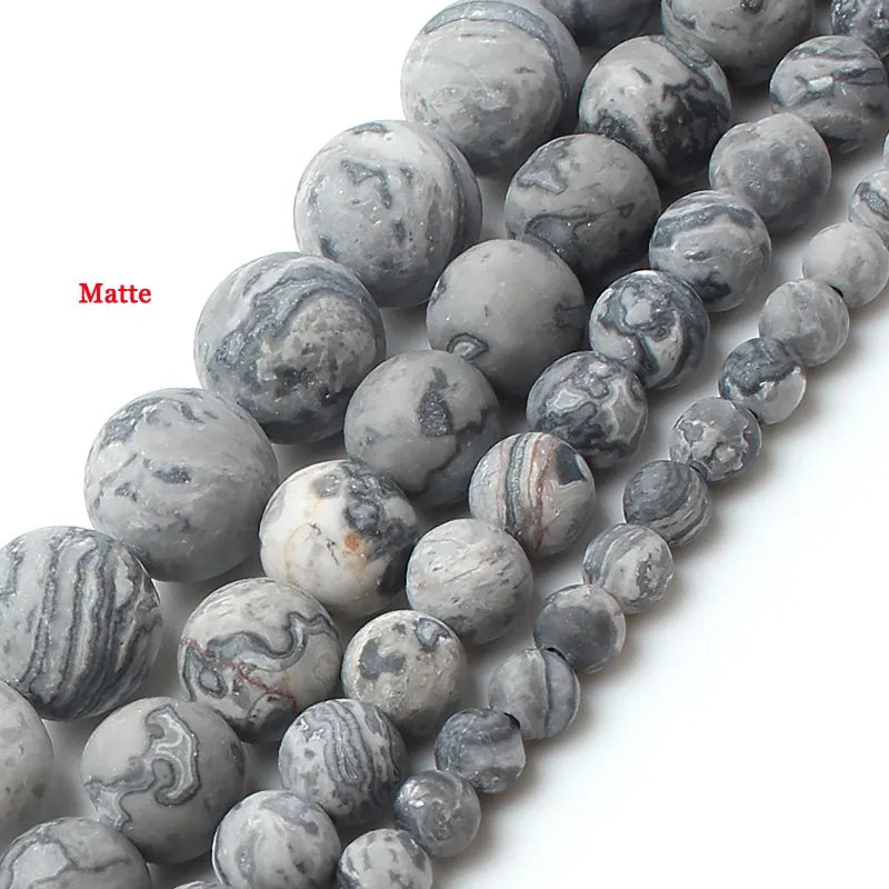 Natural Dull Polish Matte Map Stone Beads 4/6/8/10MM Round Frosted Jaspers Beads for Jewelry Making Diy MegaBDM