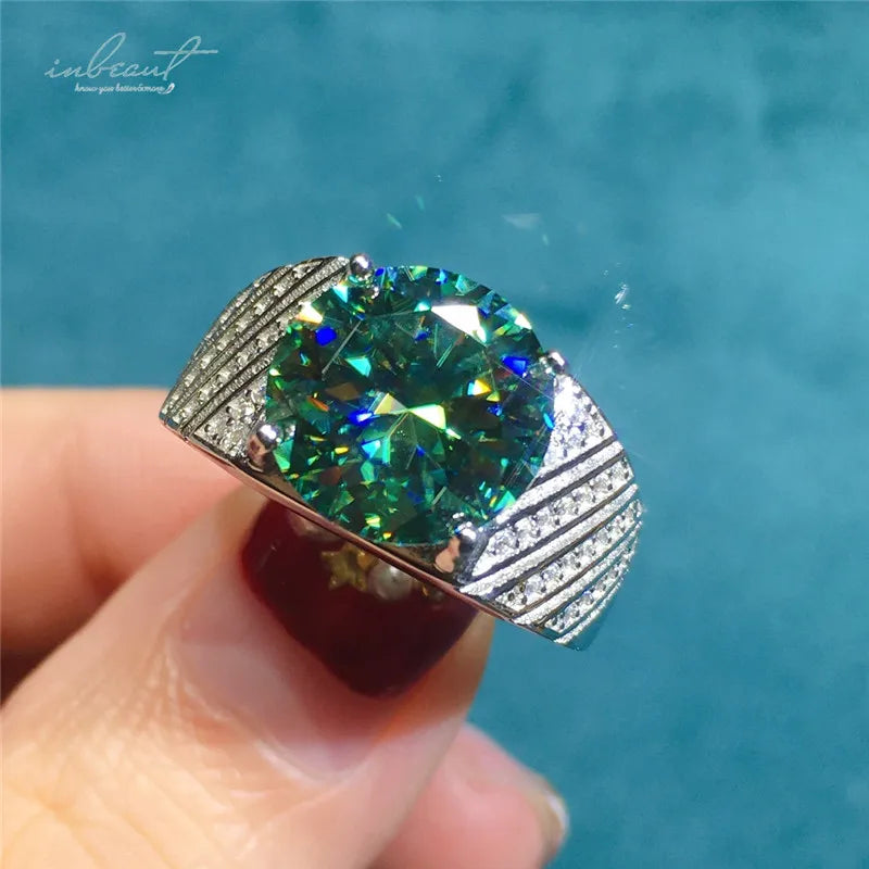Hot Sale Silver 925 Original Genuine 5 Carat Brilliant Cut Pass Diamond Test Green Moissanite Ring for Men Party Fine Jewelry