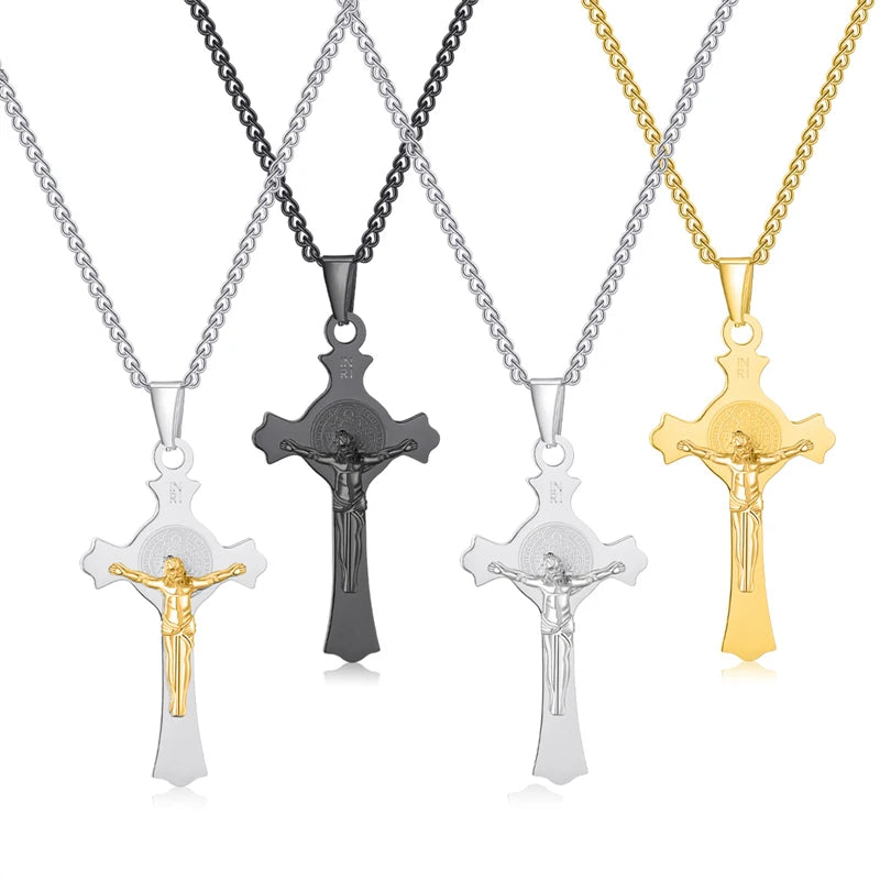 Men's Fashion Stainless Steel Jesus Cross Pendant with Link Chain Wholesale Hip Hop Style Necklace for Anniversary Occasions