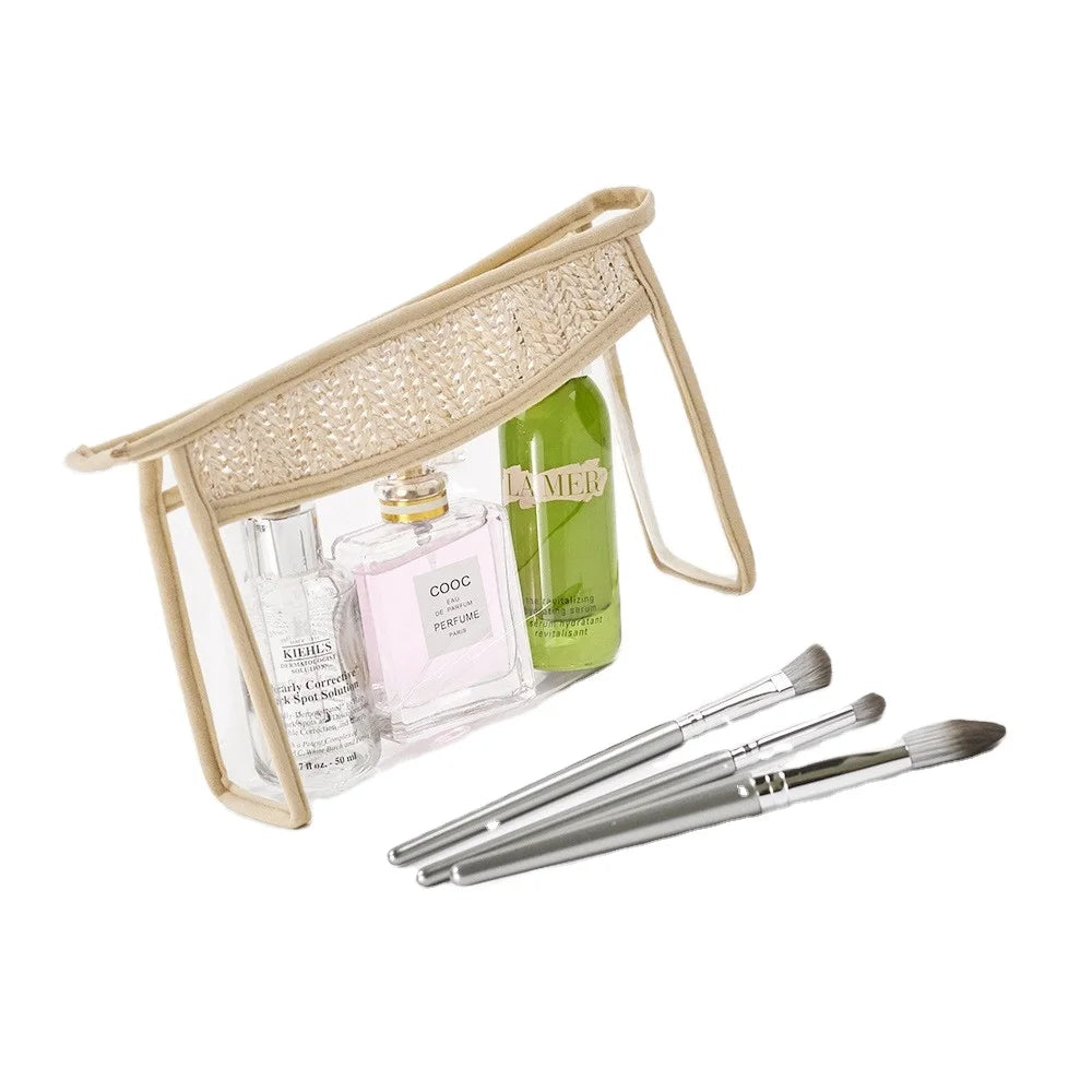 Manufacturer Wholesale Ins Style  Hand-woven Material Waterproof Cosmetic Storage Portable clear Zipper Makeup Bag