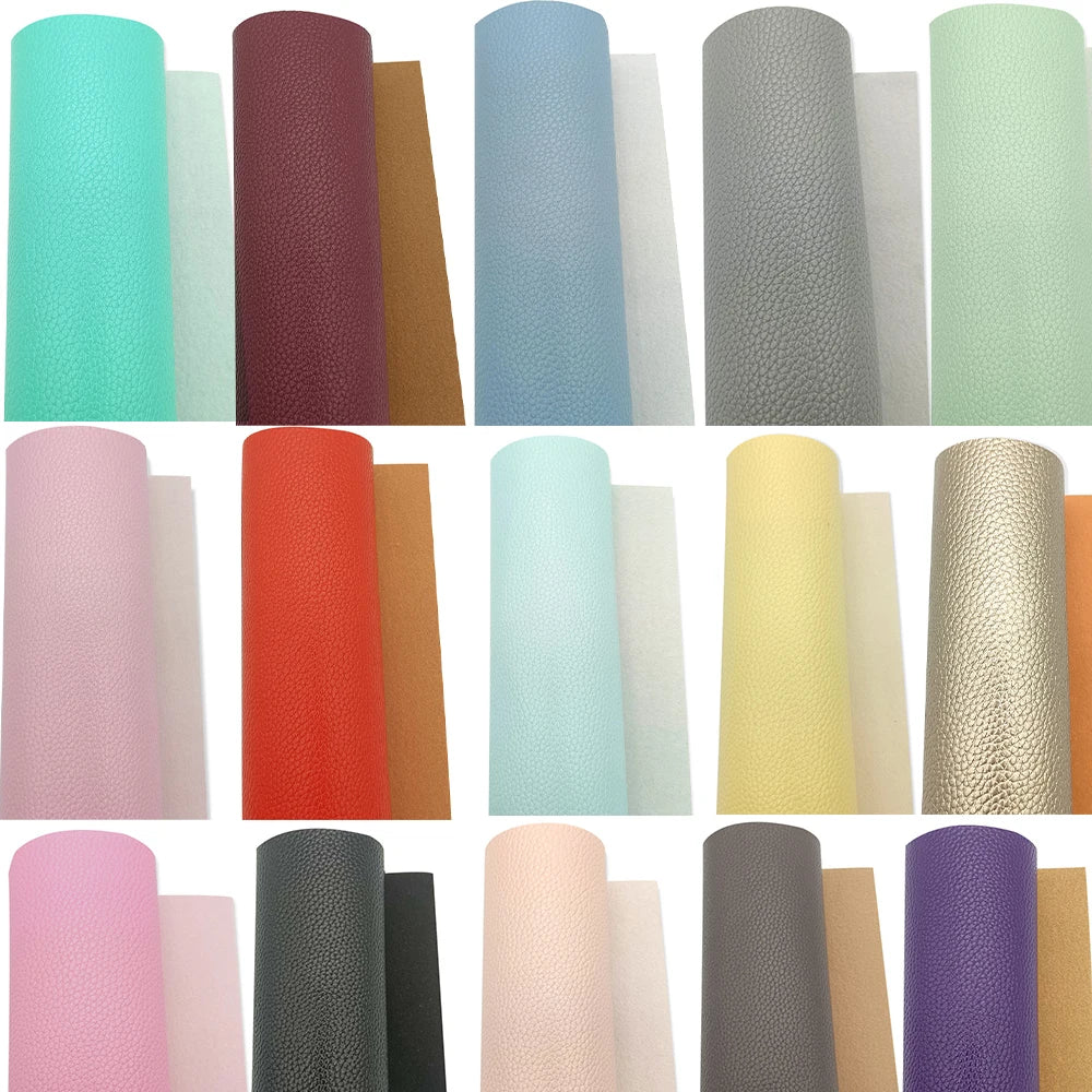 Plain Design Solid Matte Color Litchi Texture Artificial Fabric Embossed PU Decorative Synthetic Leather for Shoes/Bag/Wallet