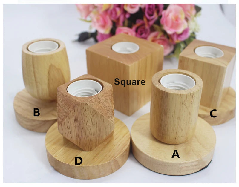 E27 Socket LED Bulb with Wooden Base 220V EU Plug Wood Table Lamp Holder for Night Light Bedroom & Living Room Decoration