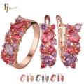 FJ Fallon Fashion Jewelry Luxurious Colorful Cluster Red Purple CZs Jewelry Set with Rings Plated in Rose Gold