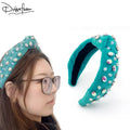 DREAM FASHION Women's Luxury Velvet Crystal Beads Designer Headband Hand Made Bling Furry Hair Accessories