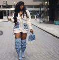 Pocket Stitched Coat Women 2023 Spring Winter Fashion V-Neck Big Size Loose Cardigan Sweater