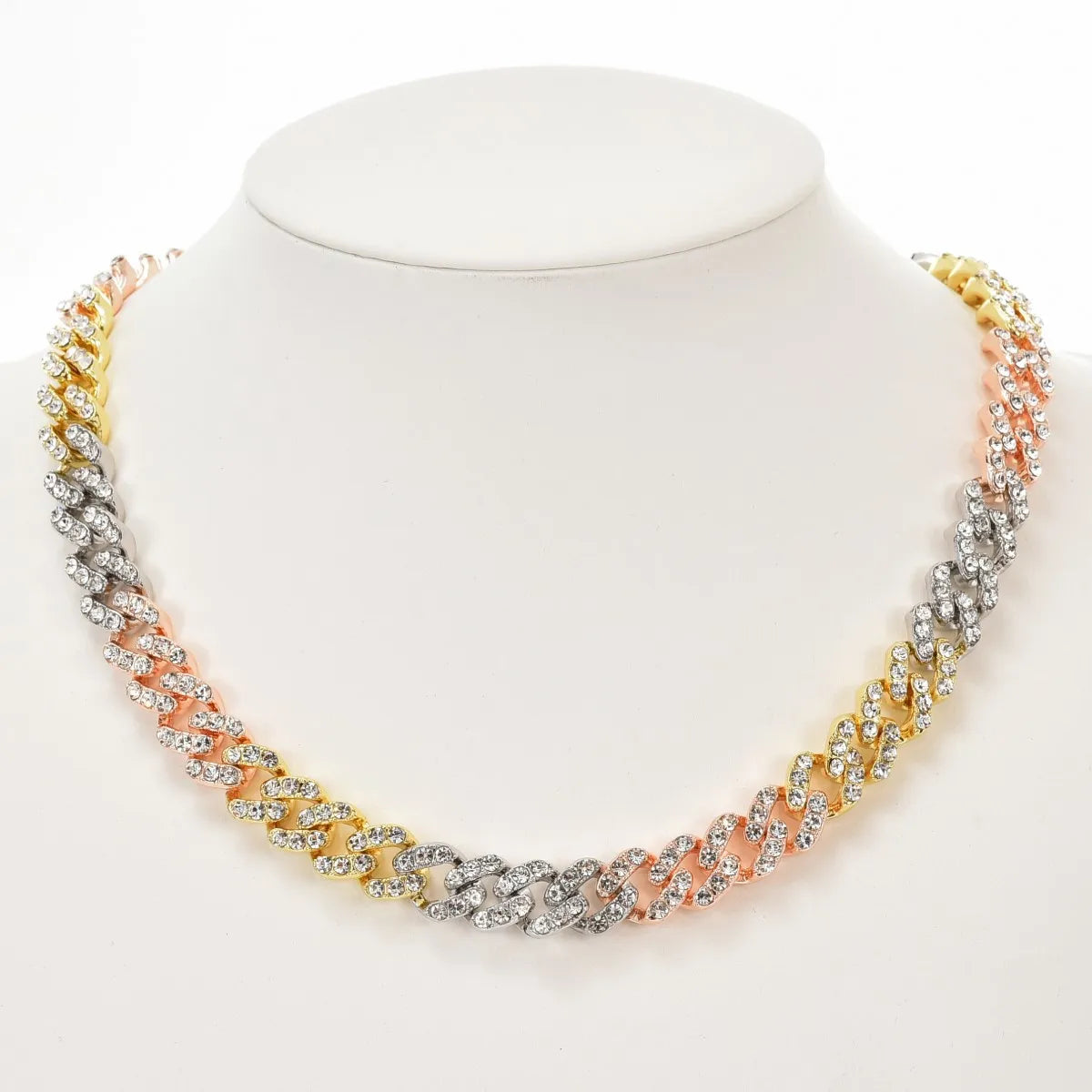 Europe United States Hot Hip-Hop 13MM Electroplated Three-Color Cuban Chain Necklace Miami Heavy Industry Chain Necklace Fashion