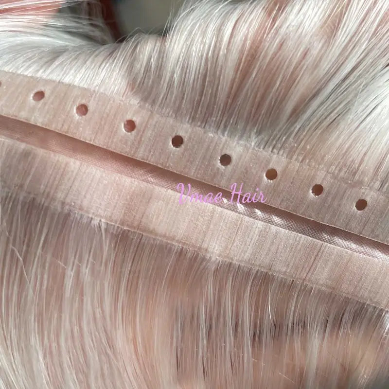 VMAE Double Drawn Straight Invisible Virgin Remy Cuticle Aligned Genius Russian Skin Weft With Holes Human Hair Extensions