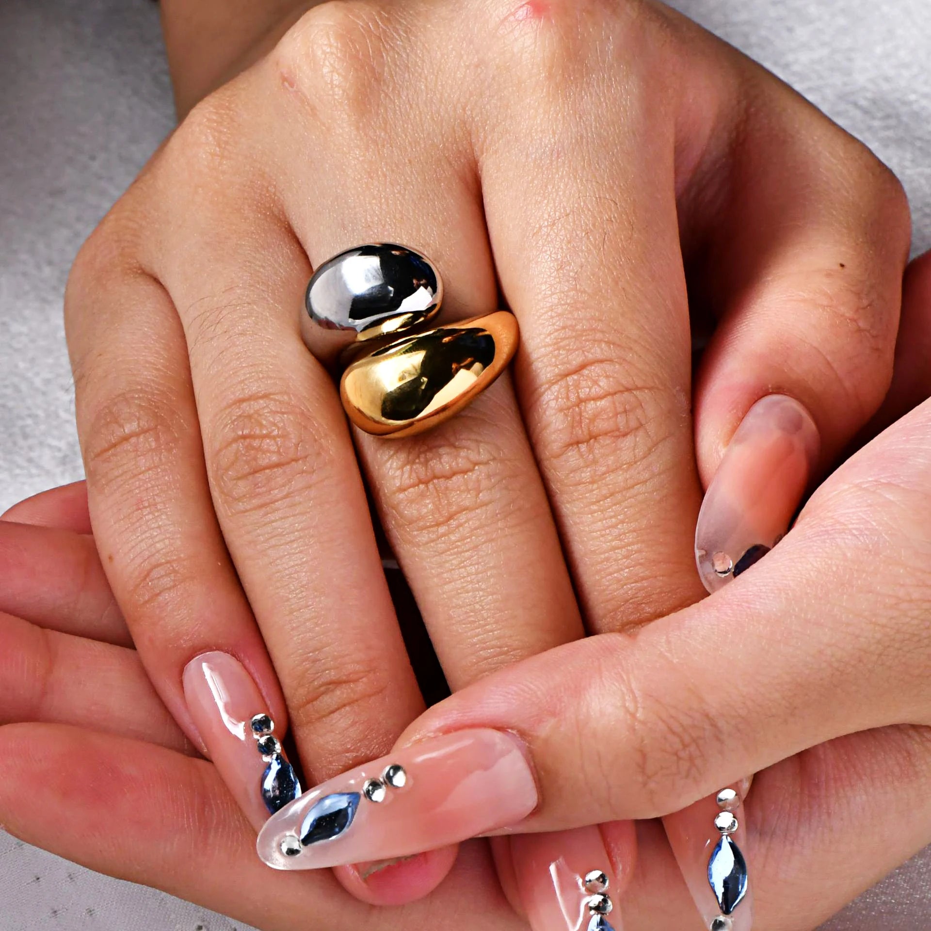 Irregular Niche INS Style Double Color 18K Waterproof Fashion Rings Stainless Steel Jewelry Women's Rings for Women Woman