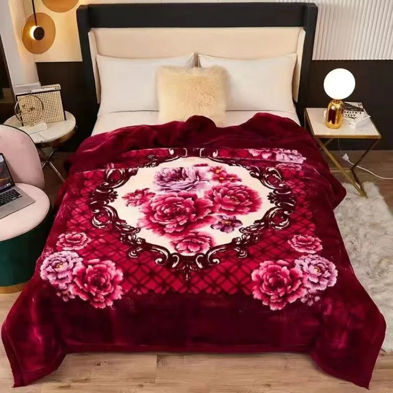 Amity Raschel Blanket Floral Printed Winter Double Thick Warm Korean Blanket Cheap Wholesale Blankets for Winter King Size