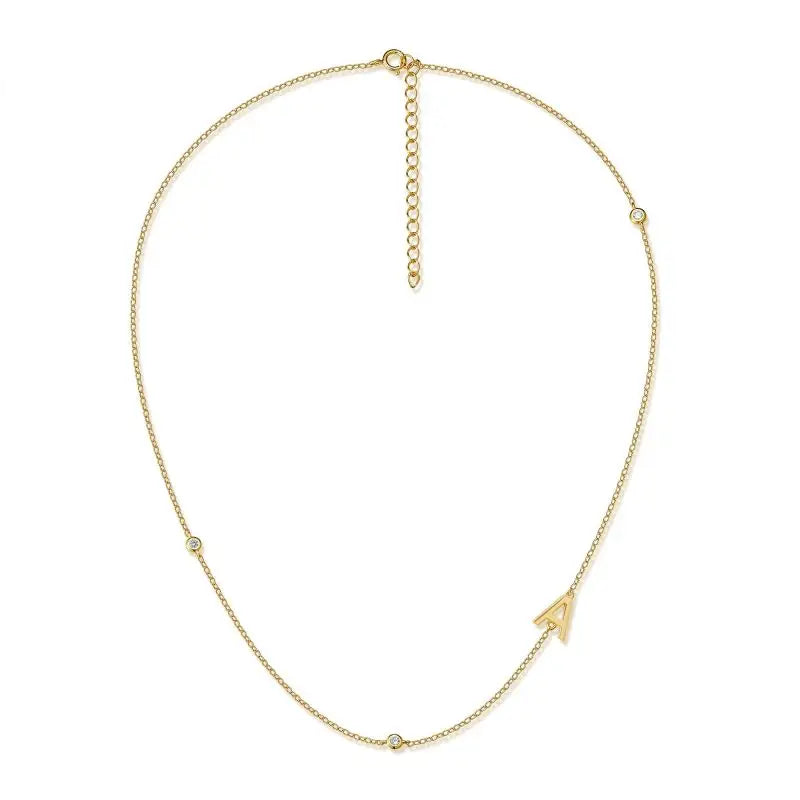 5A Zircon 925 Sterling Silver Collarbone Chain 18K Gold Plated Jewelry 26 Alphabet Initial Letter Necklace