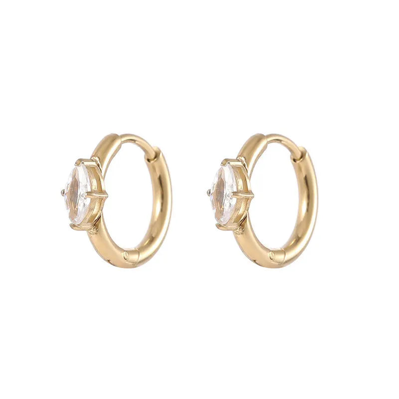 14K Gold Plated Stainless Steel Small Hoop Earring Solitaire CZ Oval Zircon CZ Huggie Earrings Woman