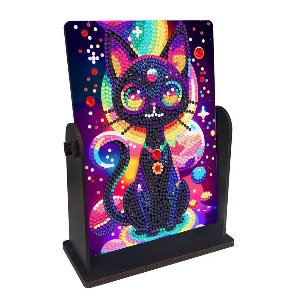 DIY Diamond Painting Compact Mirror Wooden Diamond Art Compact Mirror Desktop Decor Cat Diamond Painting Rotating Mirror Gifts