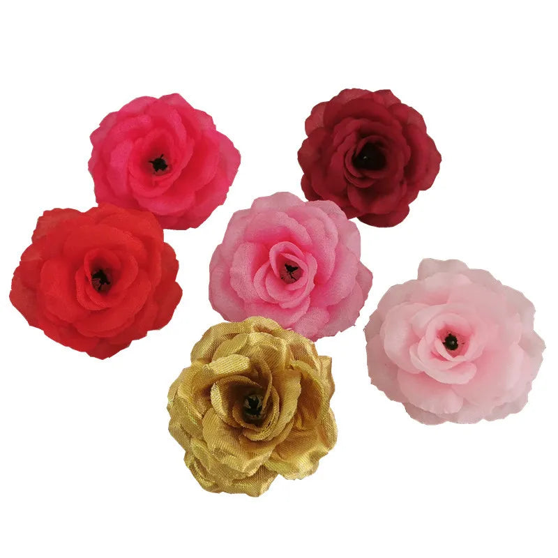 6cm Wholesale High Quality Silk Rose Heads Silk Flower Head Rose Flower Head Velvet Roses Cake Flower