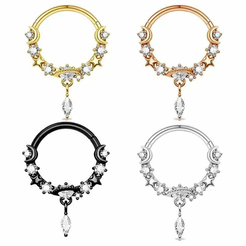 Fashion Septum Segment Rings Wholesales Moon Star Septum Body Jewelry Nose Piercing Rings Cartilage Earrings Helix Earrings Hoop