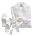 Customized logo Spa Robes Wholesale Piped Waffle Weave Bathrobe Slipper Set